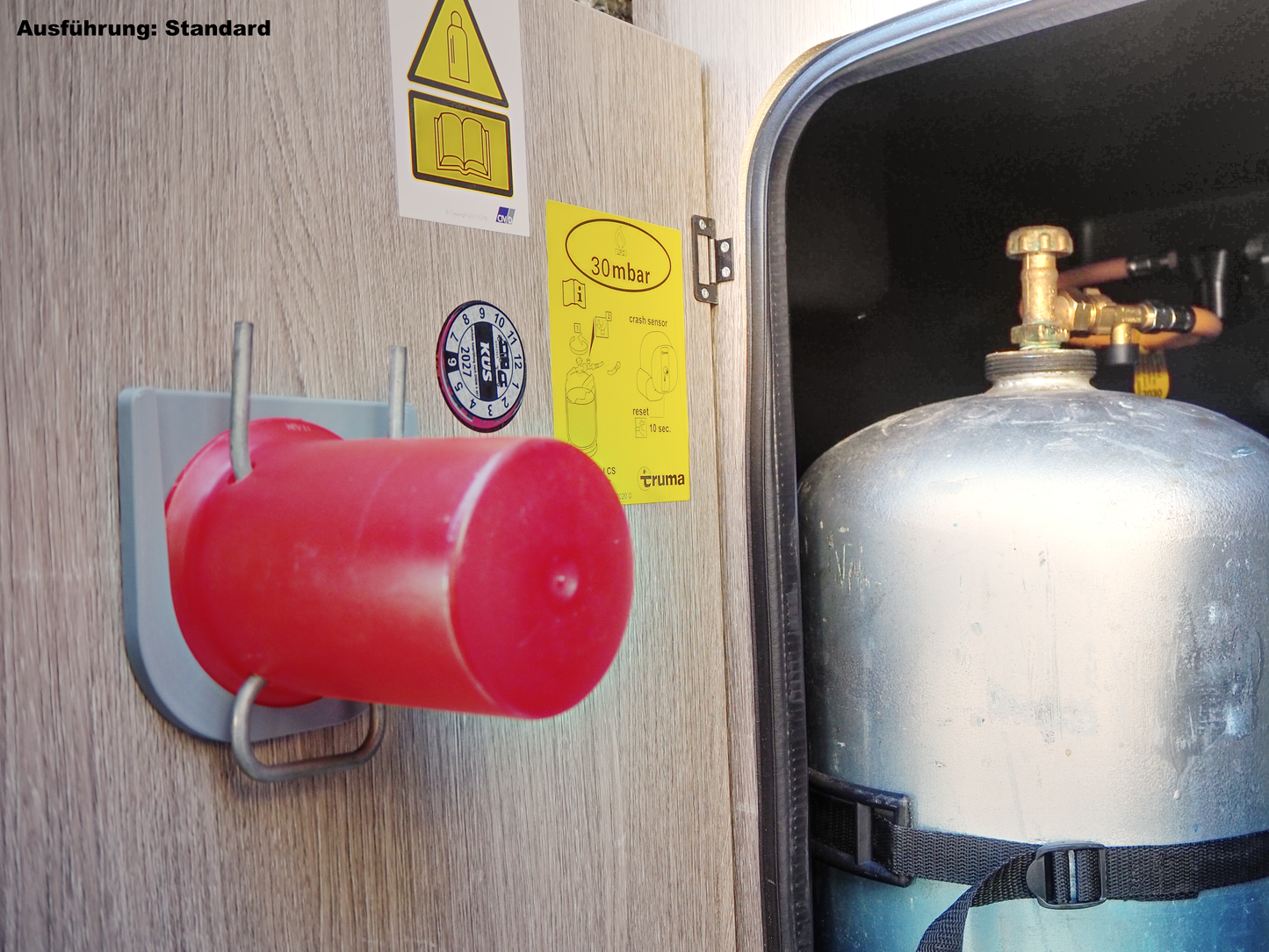 Gasflaschen-Deckel Halter für Wohnmobil & Van, Halter für 1 Gasflaschendeckel optional mit Truma Level Control Halter, Kleben oder Schrauben