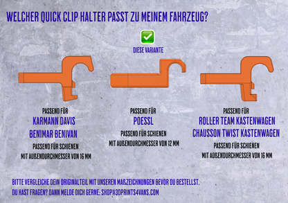 Quick-Clip Halter für den Dinetten-Tisch im Camper Van (2er Set)  für Pössl und ähnliche|Tischgleitschiene| 3dPrints4Vans